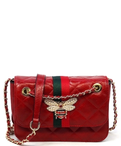 Queen Bee Stripe Quilted Flap Over Crossbody Bag DL710QB RED